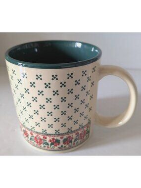 NWT Potpourri Press Coffee Mug Yellow Green Ceramic Floral 12 oz Made in Japan